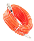 Heavy Duty Air Compressor Hose 20M With One Quarter Inch NPT Connector For Pneumatic Tools Auto Repair Shops Plus Home Garages High Pressure PU Tube 15Bar Handle Tire Inflation Impact Wrench Job Sites Workshop Beast Top Tier Pro Grade Build Red coiled orange hose with 1/4 NPT metal fittings