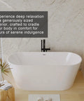 Hella Spacious Freestanding Acrylic Bathtub, Gloss White Stand Alone Soaker With Smooth Double Wall Insulation, deep interior for relaxation.