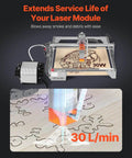 Front view of VEVOR air assist pump kit for laser cutter; 30 L/min airflow to laser engraving head.