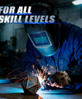 Welder using 18 Piece Welding Coupon Set Made From 17 Gauge Mild Steel For Starter Welders And Beginners for practice in workshop.