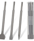 All In One Heavy Duty 3 Piece SDS Plus Chisel Set For Rotary Hammer Drills With Storage Case Includes Flat Chisel Point Chisel And Scaling Chisel For Tile Removal Demolition Grooving And Cement Work Pro Grade Alloy Steel Bits.
