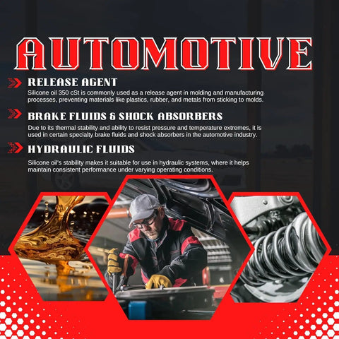 Premium 350 cSt Silicone Oil High Purity Lubricant, 8 Oz for automotive use with release agent and hydraulic fluids.