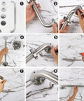 2 Pack 16 Inch Stainless Steel Bathroom Grab Bars With Anti Slip Grip installation steps, showing tools and securing process
