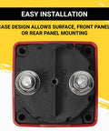 Back view of Beefy Heavy Duty Battery Disconnect Switch 300 Amp Ignition Protected for RVs Boats and Cars 12 Volt to 48 Volt