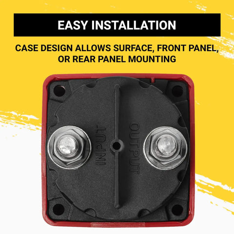 Back view of Beefy Heavy Duty Battery Disconnect Switch 300 Amp Ignition Protected for RVs Boats and Cars 12 Volt to 48 Volt