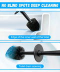 Long Handle Plastic Toilet Brush With Covered Holder Drip Free Stable Base And Hard Bristles Low Profile Bathroom Cleaner Set for cleaning inner toilet edge and drain