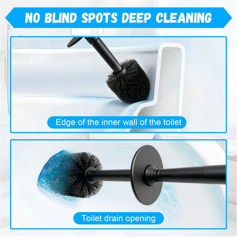 Long Handle Plastic Toilet Brush With Covered Holder Drip Free Stable Base And Hard Bristles Low Profile Bathroom Cleaner Set for cleaning inner toilet edge and drain
