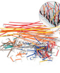 560 Piece Jumper Wire Kit For Breadboard Prototyping, 14 Assorted Lengths displayed with multicolored, preformed right angle leads.
