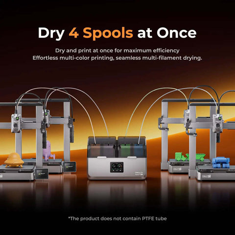Space Pi X4 Filament Dryer Box With Dual Chambers drying 4 spools, compatible with 1.75mm and 2.85mm filament, on 3D printers