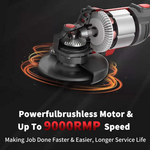 Cordless 4.5 Inch Angle Grinder With Battery And Charger, 9000 RPM Brushless Beast, exposed motor and disc detail