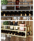 Hanging Wine Glass Rack Ceiling Mount With Adjustable Telescoping Arm, Overhead Bottle And Glass Holder with plants and decor