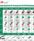 Deutsch DT Connector Kit IP68 Waterproof Beefed Up All In One 2 To 12 Pin Cavities with ACT M202 Crimp Tool displayed spread out