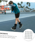 Person roller skating, inset of Stainless Steel Skate Wheel Bearing Spacers and Inline Skate Side Plugs Pack of 50.