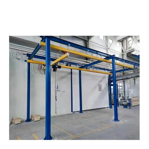 Heavy Duty Freestanding Suspension Bridge Overhead Crane System For Garage 1 Ton 500Kg Lifting in a workshop setting.