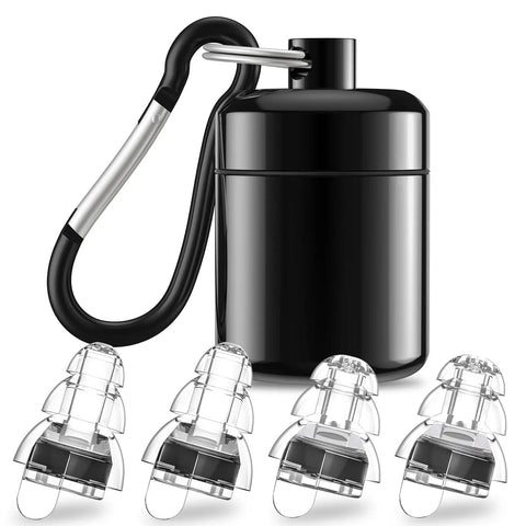 High Fidelity Concert Ear Plugs For Musicians And Fans With 24dB Noise Reduction And Advanced Filter Tech For Crystal Clear Music At Festivals Nightclubs DJs Drummers And Live Shows Two Pairs Black with carrying case