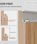 Trackless Concealed Sliding Barn Door Hardware With Dead Silent Soft Close Aluminum Hidden Track For Interior Wood Doors showing door prep and slotting details.