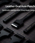 Boss Grade Oblong Leather Belt Hole Puncher And Oval Hole Cutter For Strap Watch Bands, stainless steel, black finish, flat punch tool.