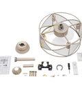 Ceiling Fan Light with 3 Blades, Reversible Airflow, Silent Operation disassembled parts and remote control on a white background.