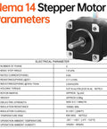 Front view of NEMA 14 two-phase stepper motor with exposed shaft, black housing and silver mounting brackets.