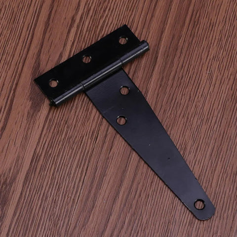 Close-up of 24 Piece Heavy Duty 4 Inch T Shape Door Hinges Black Iron With Six Screw Holes Built Tough For Hotels Counter Doors And Diy