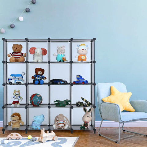 16 Cube Storage Organizer Cubby Shelving for Living Room and Kids Toys Craft Supplies Yarn Art Projects with Durable Gray Finish