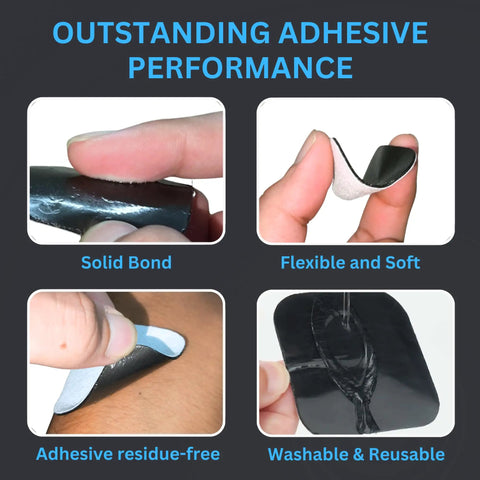 Universal Compatibility TENS Unit Replacement Pads 2x2 40 Pack Premium Reusable Electrodes showing adhesive performance and flexibility.