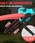 Close-up of 6-inch Compact Handheld Electric Chainsaw showing built-in sprockets for Powerful Brushless 6 Inch Cordless Mini Chainsaw For Quick Yard Cuts