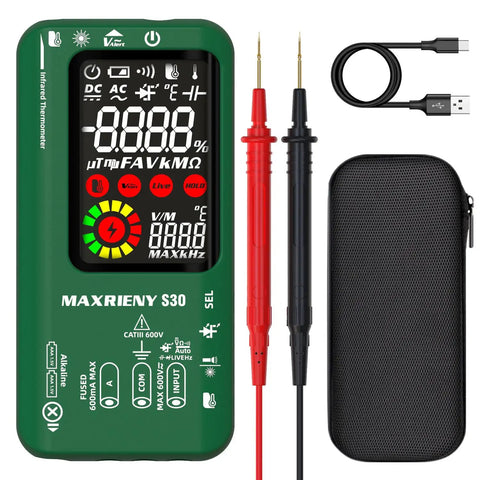Digital Multimeter With Infrared Thermometer And Rechargeable Battery, 9999 Counts Voltmeter with probes and carrying case