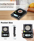 Ultra Precision Micro Scale 0.001g To 50g Pocket Scale With USB Or Battery Power, compact with backlit LCD and counting functions