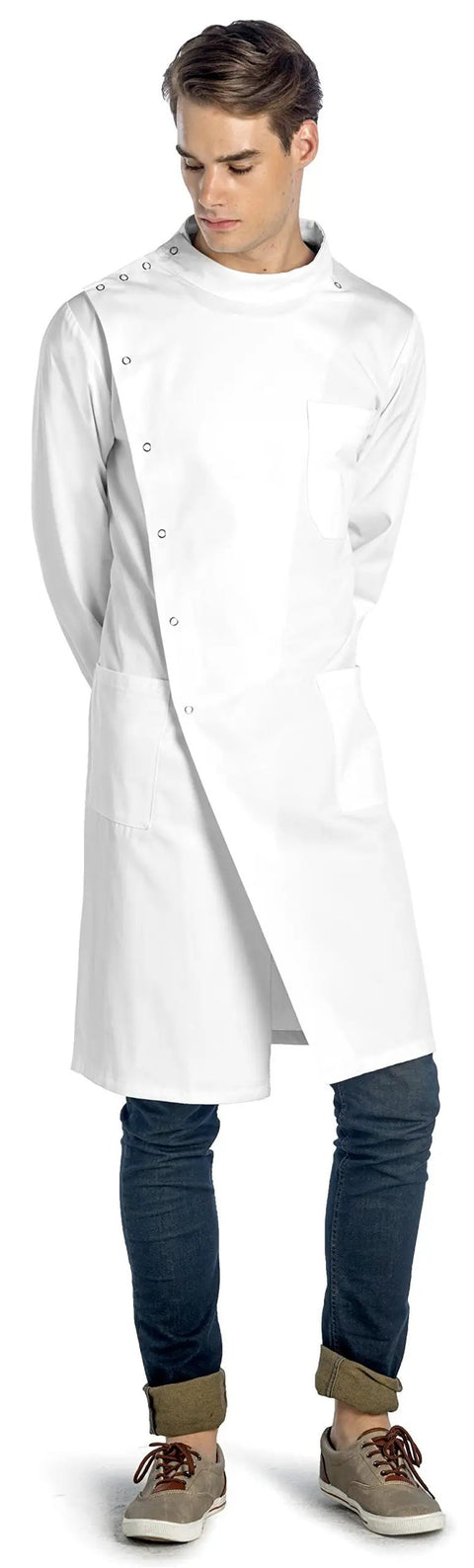 Howie Style Unisex Lab Coat With Cuffed Sleeves And Snap Closure, Classic Fit, 43 Inch Length, Durable Medical Coat For Men And Women, Size 2XL