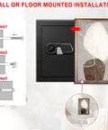 Massive Home Safe Box For Cash And Valuables With Digital Keypad, Fireproof And Waterproof Design shown in wall installation steps.