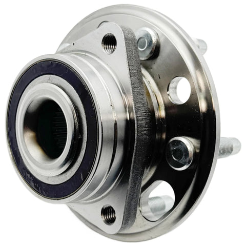 Front view of Beefed Up 2Pcs Front And Rear Wheel Hub Bearing Assembly With ABS 5 Lug Fits 2010 2020 Cars And SUVs Including Malibu Impala Equinox Terrain CTS XTS Lacrosse Regal Saab 9 5