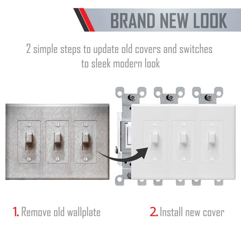 3 Gang Masque Decorator Cover Toggle White For Replacing Discolored Outlets And Painted Wall Plates NEMA Compatible Easy Install Durable Residential Wall Plate For Modern Home installed over 3-gang switch