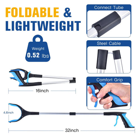 2 Pack Foldable 32 Inch Reacher Tool For Seniors, Handy Grabber Stick To Reach Items Without Bending, Lightweight Leaf And Trash Picker, Easy Grip Recovery Gift For Elderly And Post Surgery