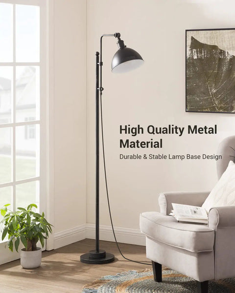 Industrial Floor Lamp With Adjustable Height And Rotating Head, Rustic Aged Black Farmhouse Metal in living room by window