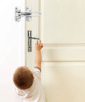 Sturdy Stainless Steel Door Lock Latch For Home And Hotel Security Built Tough With Chain SUS 304 Brushed Finish shown installed on a door.