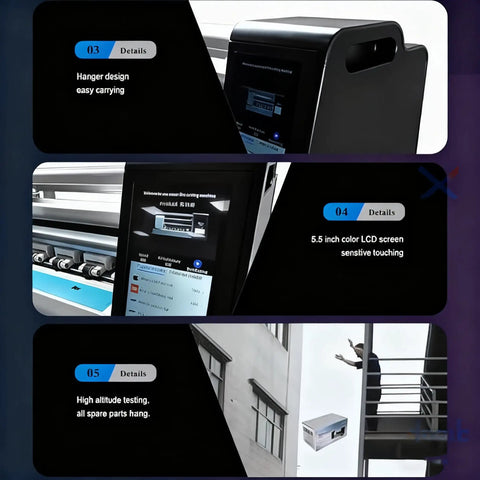 Hydrogel Film Cutting Machine with 5.5-inch LCD and hanger design for cell phone screen protectors and DIY back film cutting.