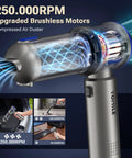 2 In 1 Mini Vacuum Cleaner With Air Duster And Suction Function 27000Pa Brushless Car Vacuum showing 250,000 RPM motor details