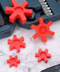 Red Uxcell L075 star-shaped jaw coupling inserts, urethane solid center, 4 pcs for L-jaw couplings.
