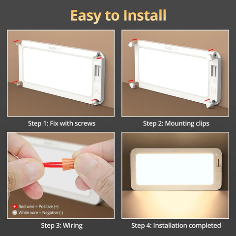 Installation steps for Interior RV LED Light 12V 8 Pack With 3 Color Temperatures And Stepless Dimming Energy Efficient Ceiling Light