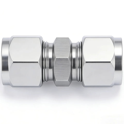 Lophtnix 304 stainless steel compression tube fitting union with double ferrules, 3/8 in OD x 3/8 in OD, pack of 2