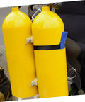 Go-To Neoprene Scuba Tank Belt With Secure Attachment Strap For Decompression Tanks And Diving Gear in use on yellow tanks