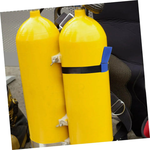 Go-To Neoprene Scuba Tank Belt With Secure Attachment Strap For Decompression Tanks And Diving Gear in use on yellow tanks