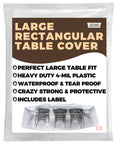Beefy Heavy Duty Waterproof Patio Table And Chair Cover for Outdoor Furniture, shown in packaging with product features.