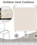 Diagram of Cozy Outdoor Chair Cushions Set Of 4 20 By 20 Inches Square Seat Pads With Ties, beige color, with measurements.