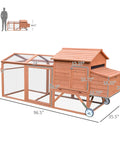 96.5-Inch Wooden Chicken Coop With Portable Wheels, Hen House And Nesting Box, Outdoor Backyard Poultry Cage Pen, Large Run
