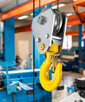 4 Pack 1 Ton Swivel Pulley Hook Heavy Duty Snatch Block Set With 360 Degree Rotation And Dual Bearings For Five Eighths Inch Wire Rope Hoisting And Construction Lifts, yellow hook