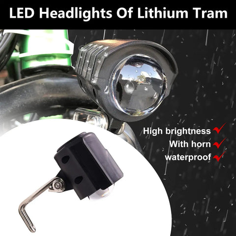 All In One Electric Bike Spotlight With Horn And Front Light, 12W LED Fog Light, Waterproof Front Lamp For Electric Scooters And Motorcycles, 36 To 60V Compatibility, 59 Inch Wire, Built In Speakers For Pedestrian Alerts And Safer Night Rides