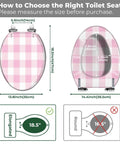 How to measure Toilet Seat Resin Waterproof for Bathroom dimensions with pink checkered design and size guide.