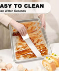 Cleaning ease of Heavy Duty Half Sheet Pans With Rack Set For Baking And Roasting Thick Aluminum Bakeware That Will Not Warp 500F